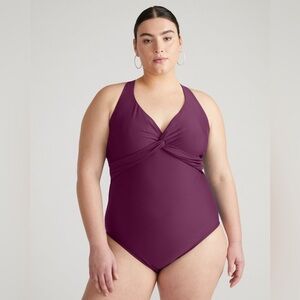 Universal standard the swimsuit in purple one piece tie back